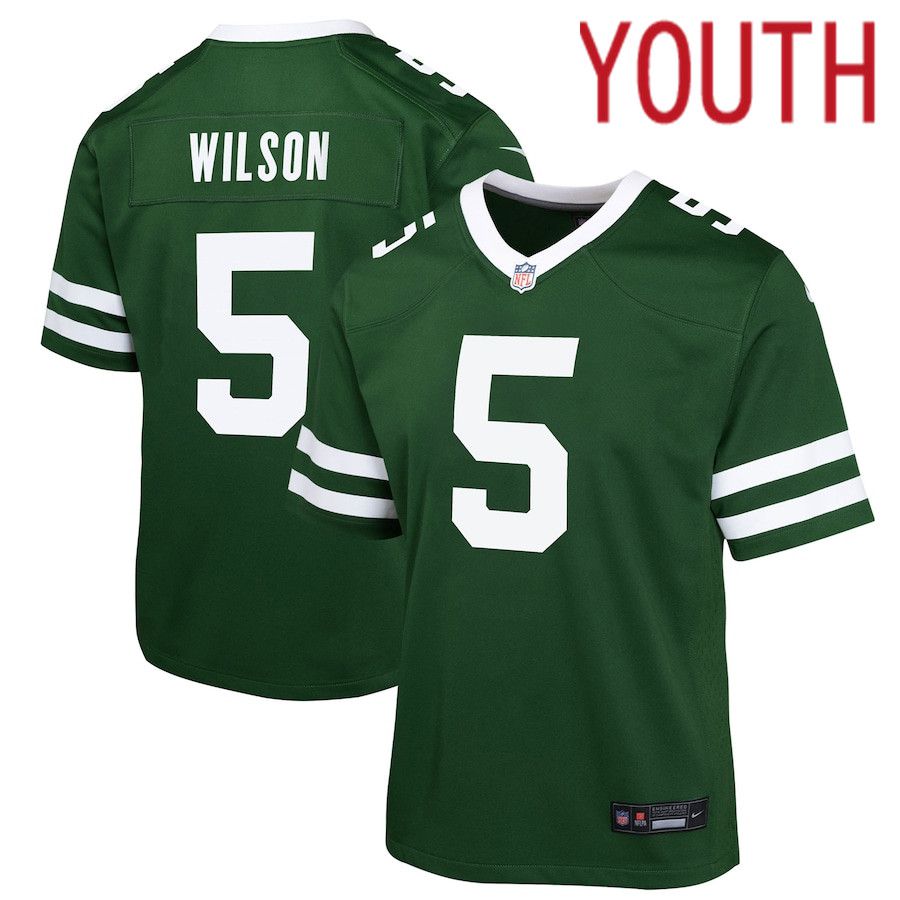 Youth New York Jets 5 Garrett Wilson Nike Legacy Green Game NFL Jersey